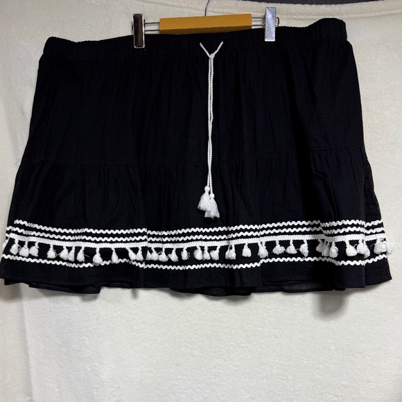 Lane Bryant Women's Skirt 26/28 Black w/White Tassels Drawstring Cotton Lined - Picture 2 of 10